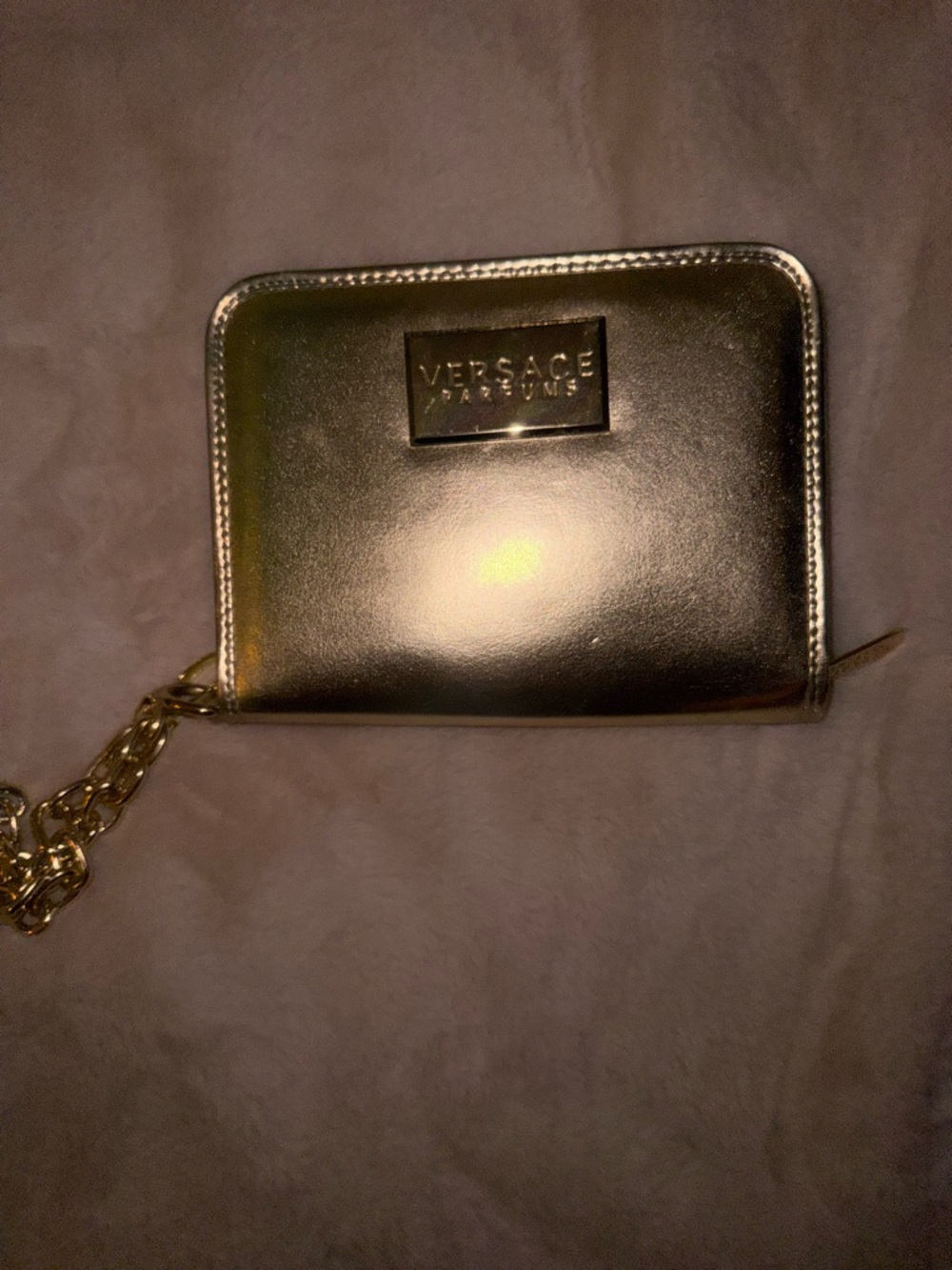 NWOT Versace Metallic Gold Compact Wallet with Chain detail